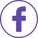 A purple facebook logo in a black circle.
